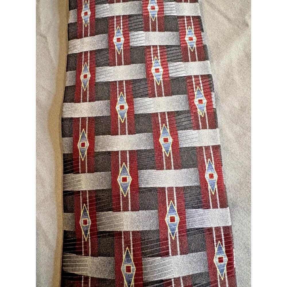 Franco Botia Neck Tie Vintage Mens Silver Black ARt Deco Print 100%‎ Silk 1970's